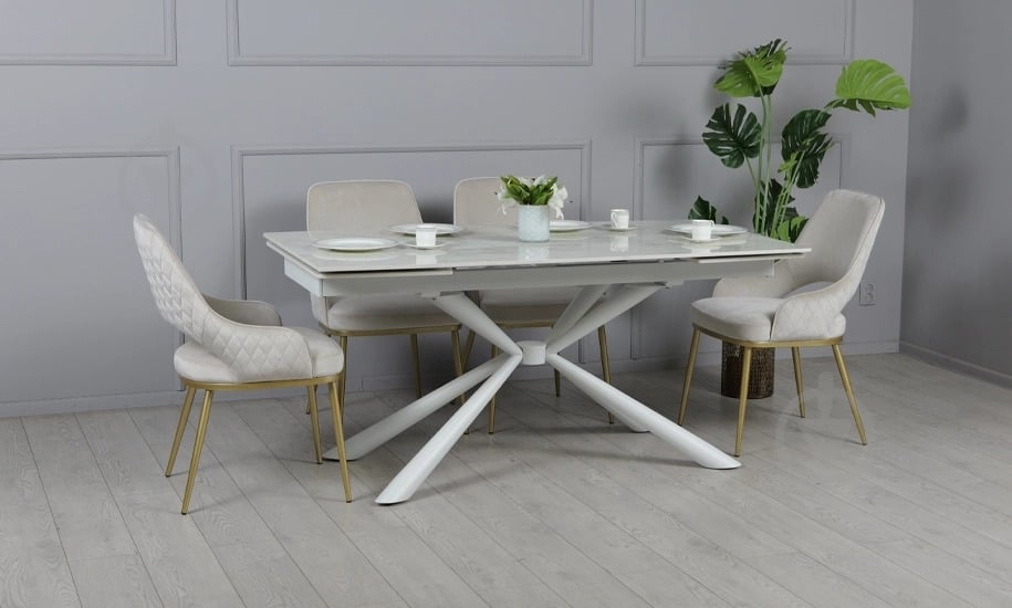 Стол обеденный Prestol Рим 1600(2400)x900x750мм белый/белый - фото 7