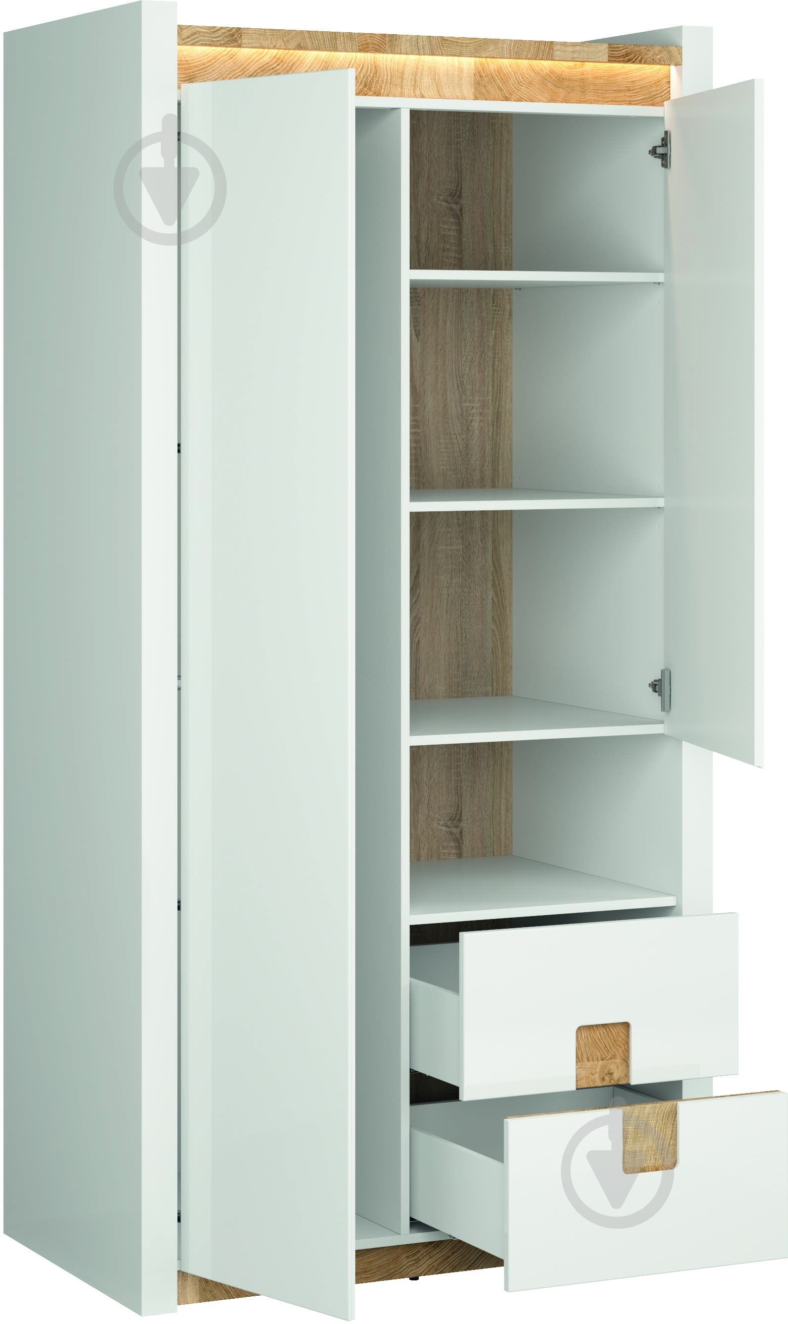 Шкаф BRW Alameda 2010х1020х600 мм белый глянец/ дуб вестминстер (S420-SZF2D2S-BIP/DWM/BIP) - фото 3 Шкаф BRW Alameda 2010х1020х600 мм белый глянец/ дуб вестминстер (S420-SZF2D2S-BIP/DWM/BIP) - фото 3