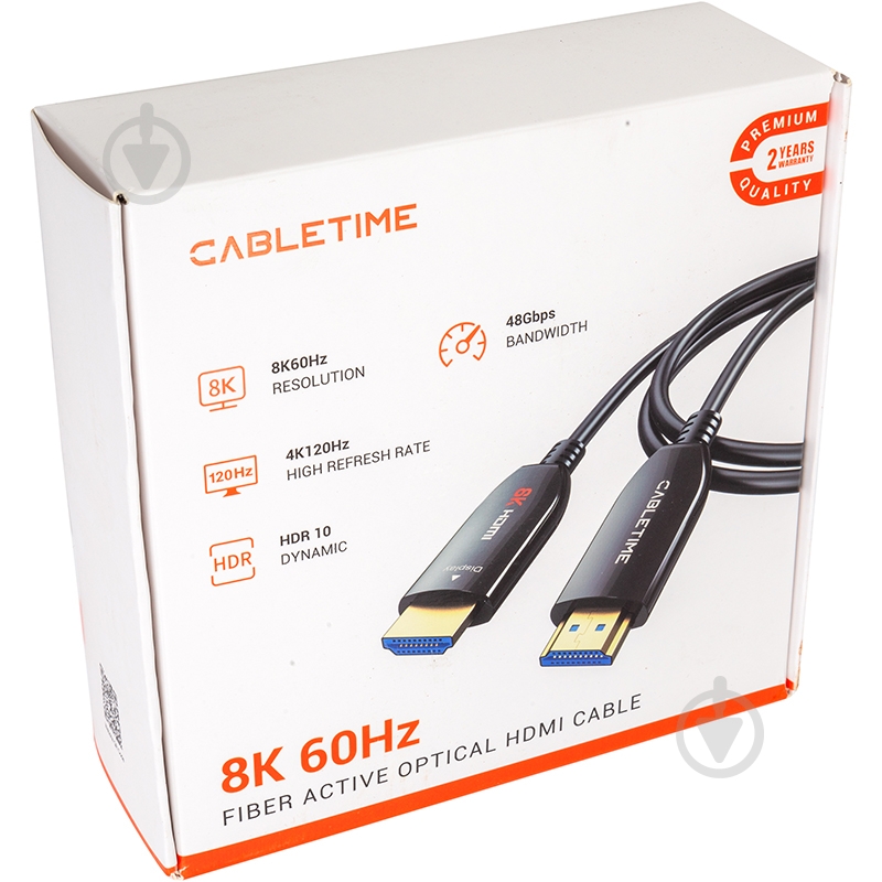 Кабель гнучкий CableTime HDMI, AOC, 8K, 60Hz, 48Gbps, V2.1 50 м black (CA914036) - фото 3 Кабель гнучкий CableTime HDMI, AOC, 8K, 60Hz, 48Gbps, V2.1 50 м black (CA914036) - фото 3