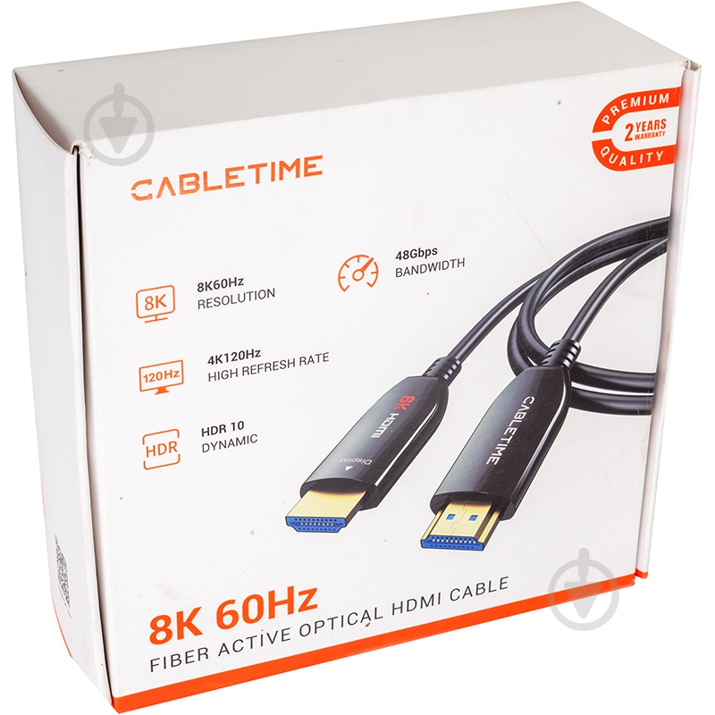 Кабель гнучкий CableTime HDMI - HDMI, AOC, 8K, 60Hz, 48Gbps, V2.1 20 м black (CA914043) - фото 4 Кабель гнучкий CableTime HDMI - HDMI, AOC, 8K, 60Hz, 48Gbps, V2.1 20 м black (CA914043) - фото 4