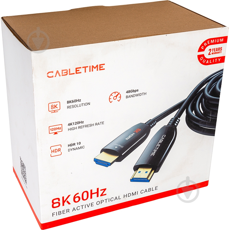 Кабель CableTime HDMI - HDMI, AOC, 8K, 60Hz, 48Gbps, V2.1 1000 м black (CA914555) - фото 3 Кабель CableTime HDMI - HDMI, AOC, 8K, 60Hz, 48Gbps, V2.1 1000 м black (CA914555) - фото 3