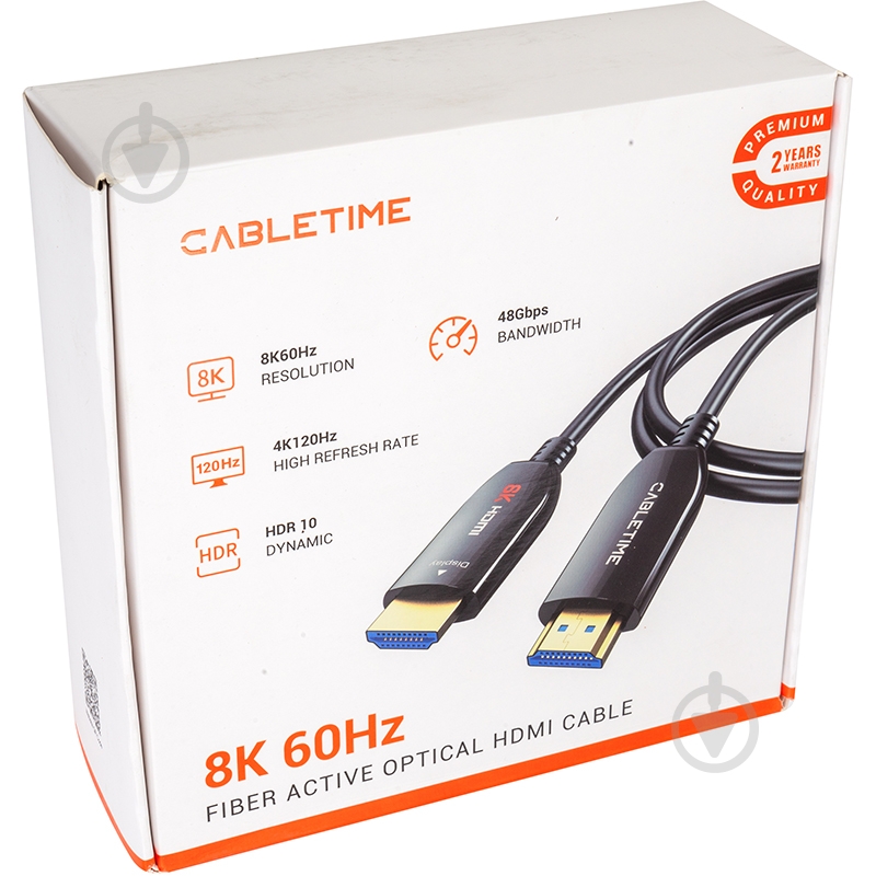 Кабель CableTime HDMI - HDMI, AOC, 8K, 60Hz, 48Gbps, V2.1 30 м black (CA914050) - фото 3 Кабель CableTime HDMI - HDMI, AOC, 8K, 60Hz, 48Gbps, V2.1 30 м black (CA914050) - фото 3