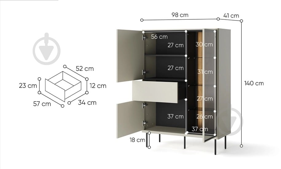 Вітрина FRISCO Епіро 2д1ш1в 1400х990х410 мм чорний / кашемір - фото 4 Вітрина FRISCO Епіро 2д1ш1в 1400х990х410 мм чорний / кашемір - фото 4