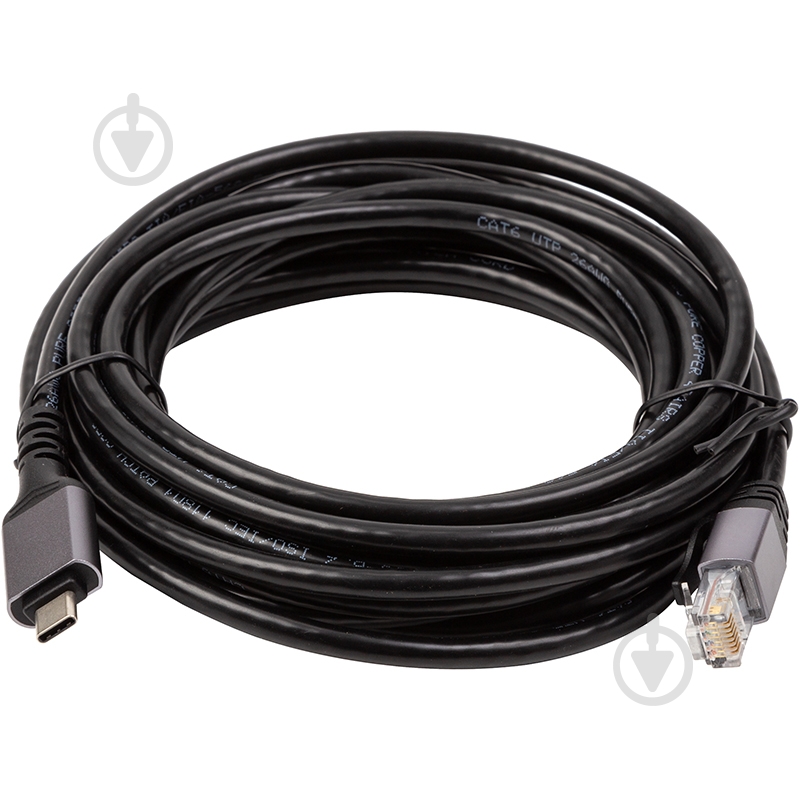 Кабель PowerPlant USB Type-C — RJ45 5 м black (CA914944) - фото 2 Кабель PowerPlant USB Type-C — RJ45 5 м black (CA914944) - фото 2