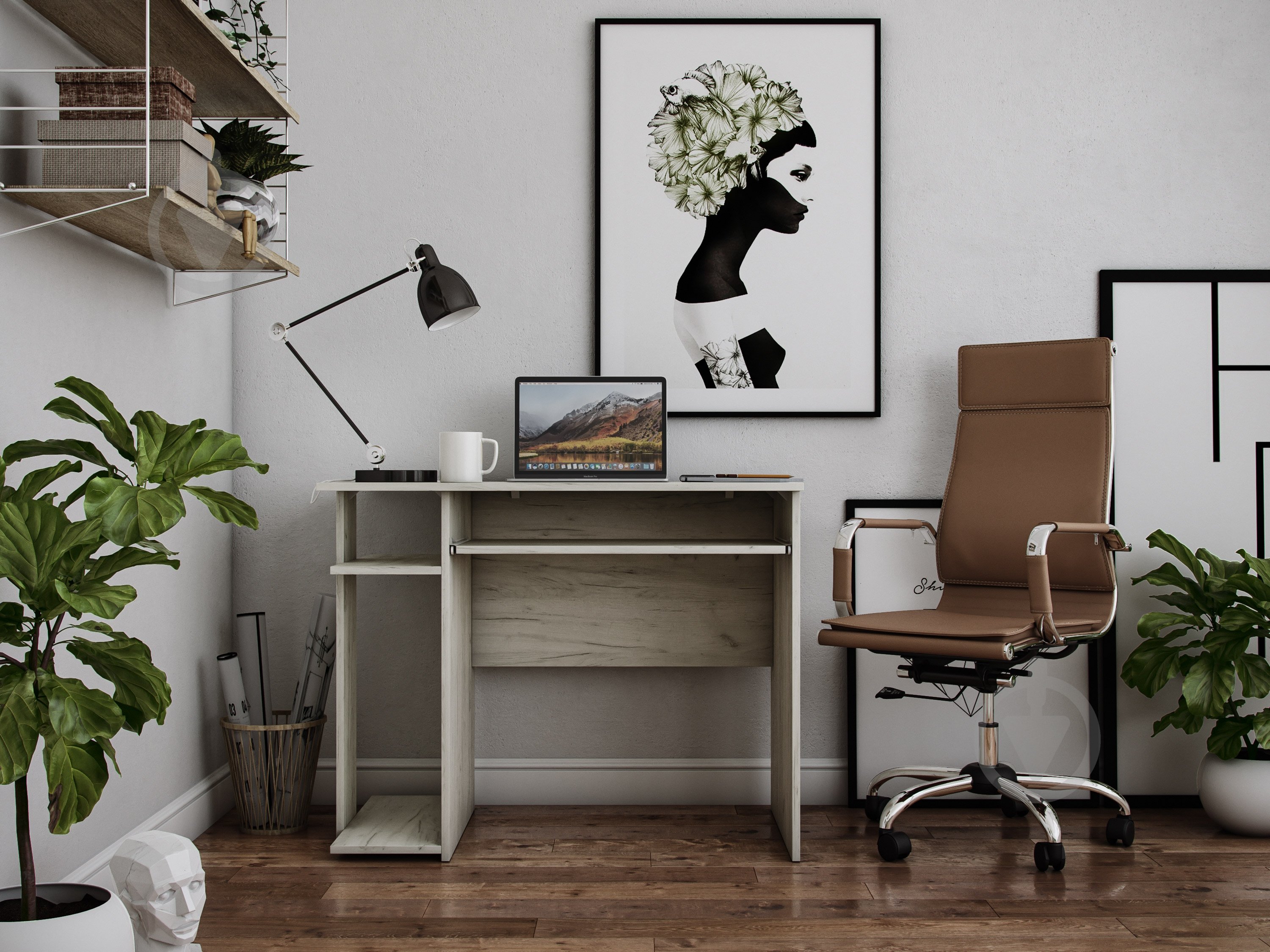 Стол Грейд компьютерный дуб крафт белый 750х950х600 мм дуб крафт белый/дуб крафт белый - фото 3