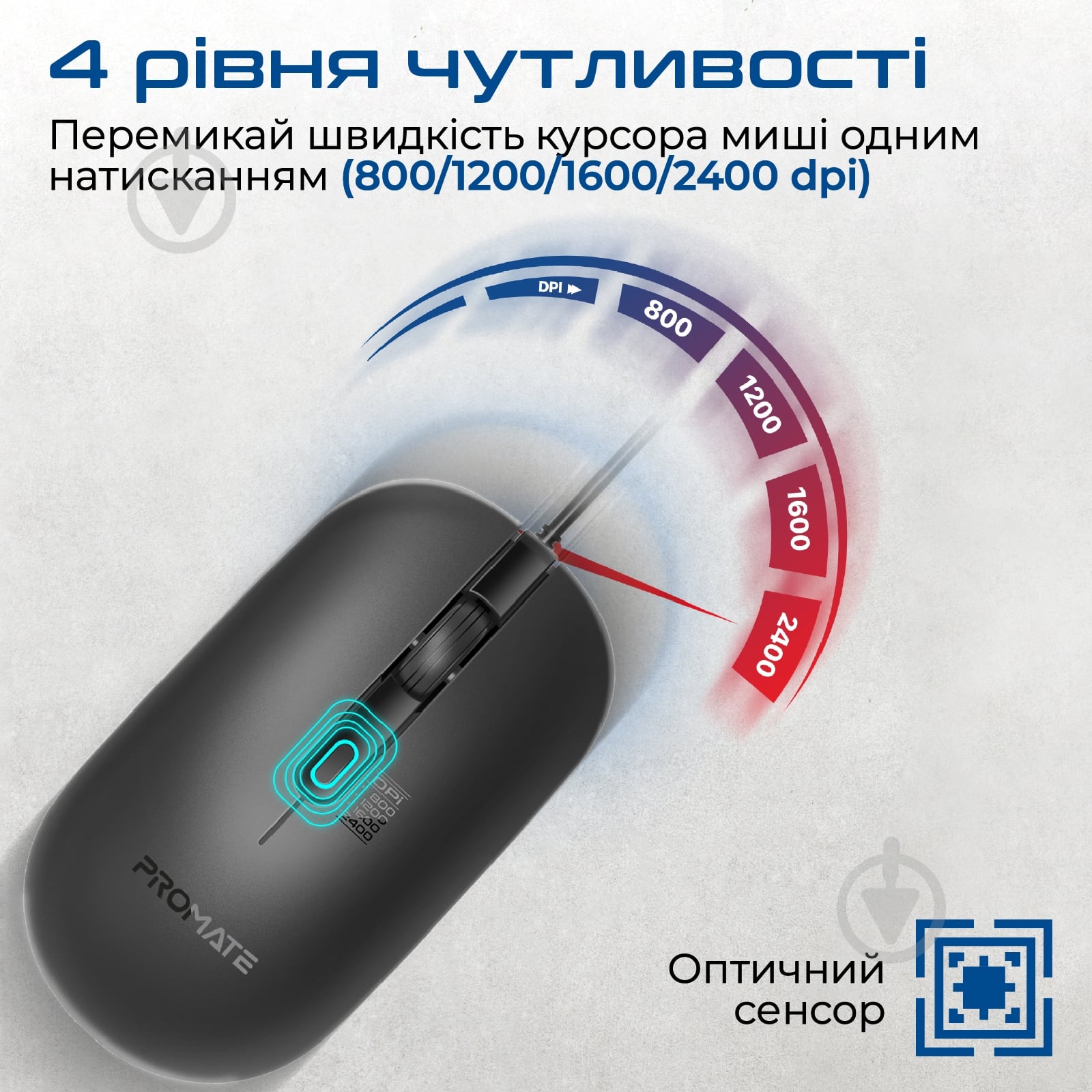 Мышь Promate CM-2400 USB black (cm-2400.black) - фото 3 Мышь Promate CM-2400 USB black (cm-2400.black) - фото 3