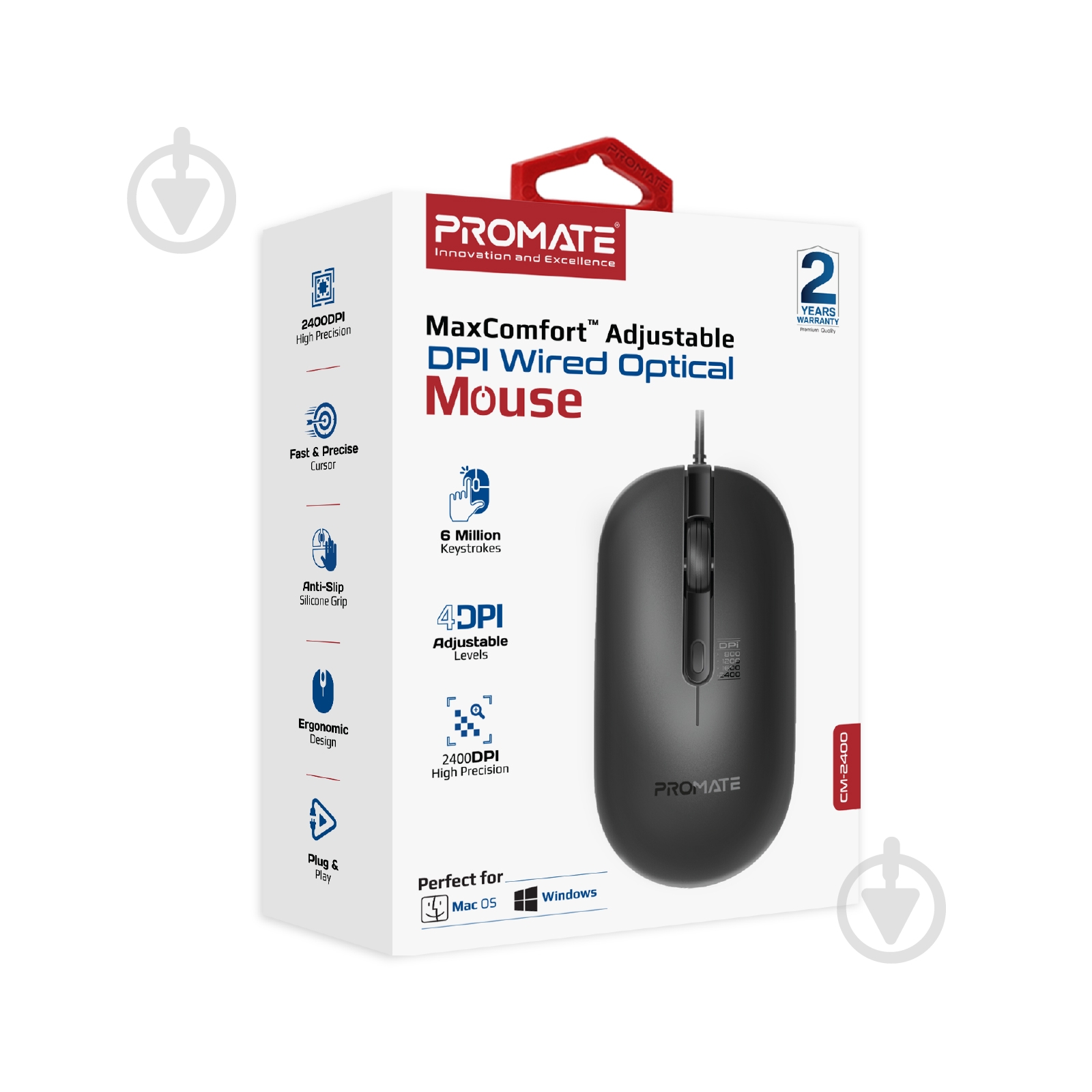 Мышь Promate CM-2400 USB black (cm-2400.black) - фото 7 Мышь Promate CM-2400 USB black (cm-2400.black) - фото 7