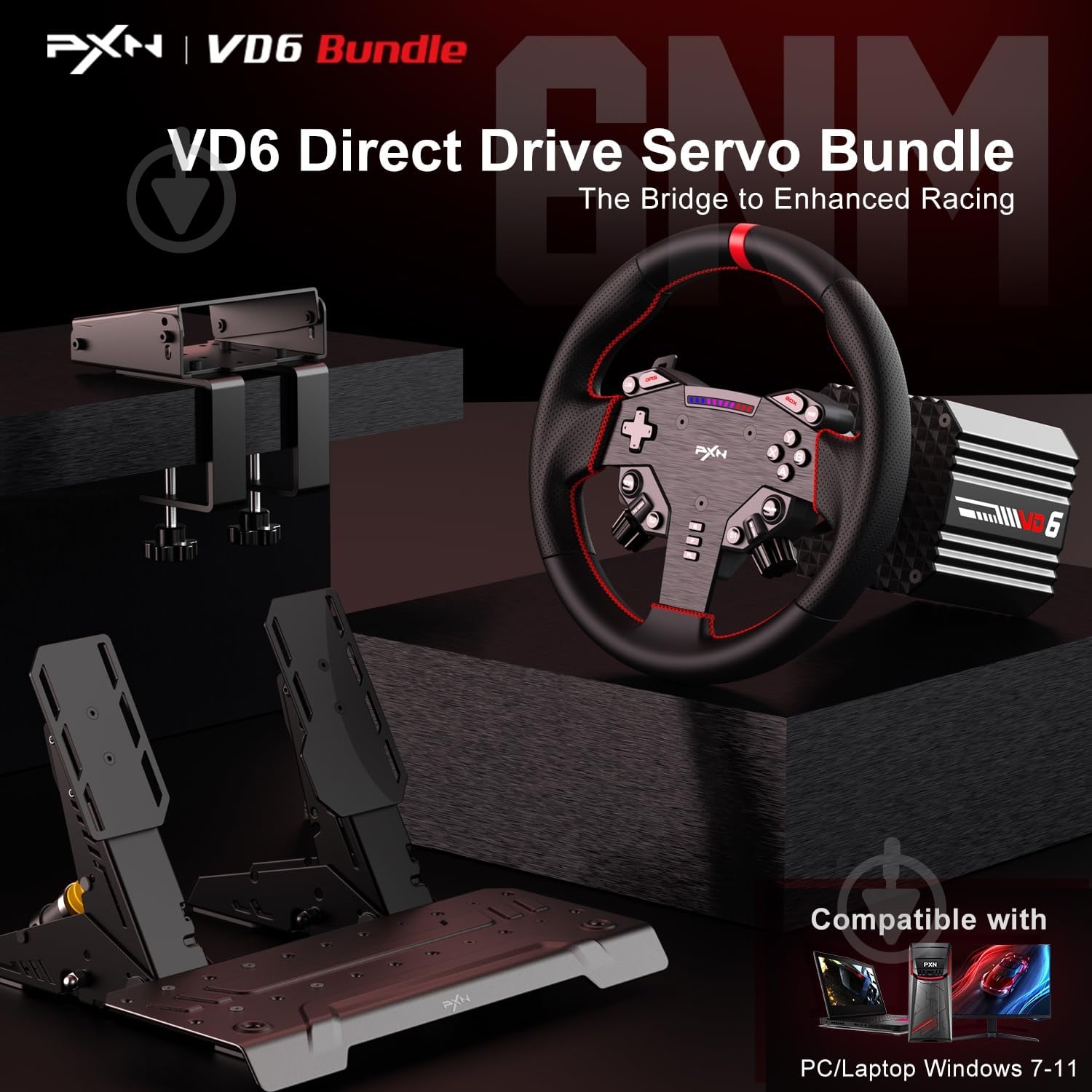 Руль и педали PXN VD6 Bundle for PC - фото 2