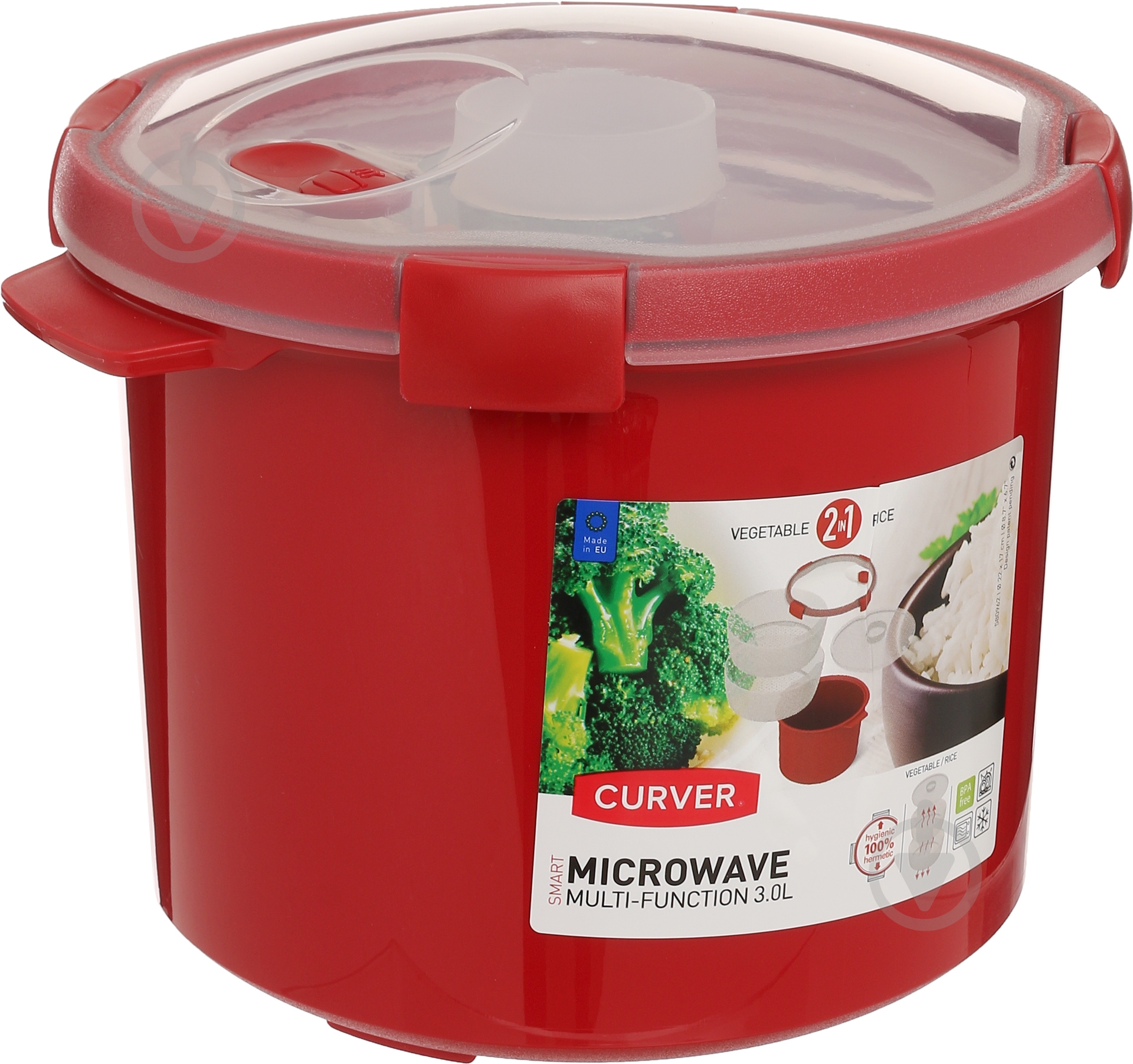 Контейнер с крышкой Curver Microwave Multi-Function 3 л красный - фото 1