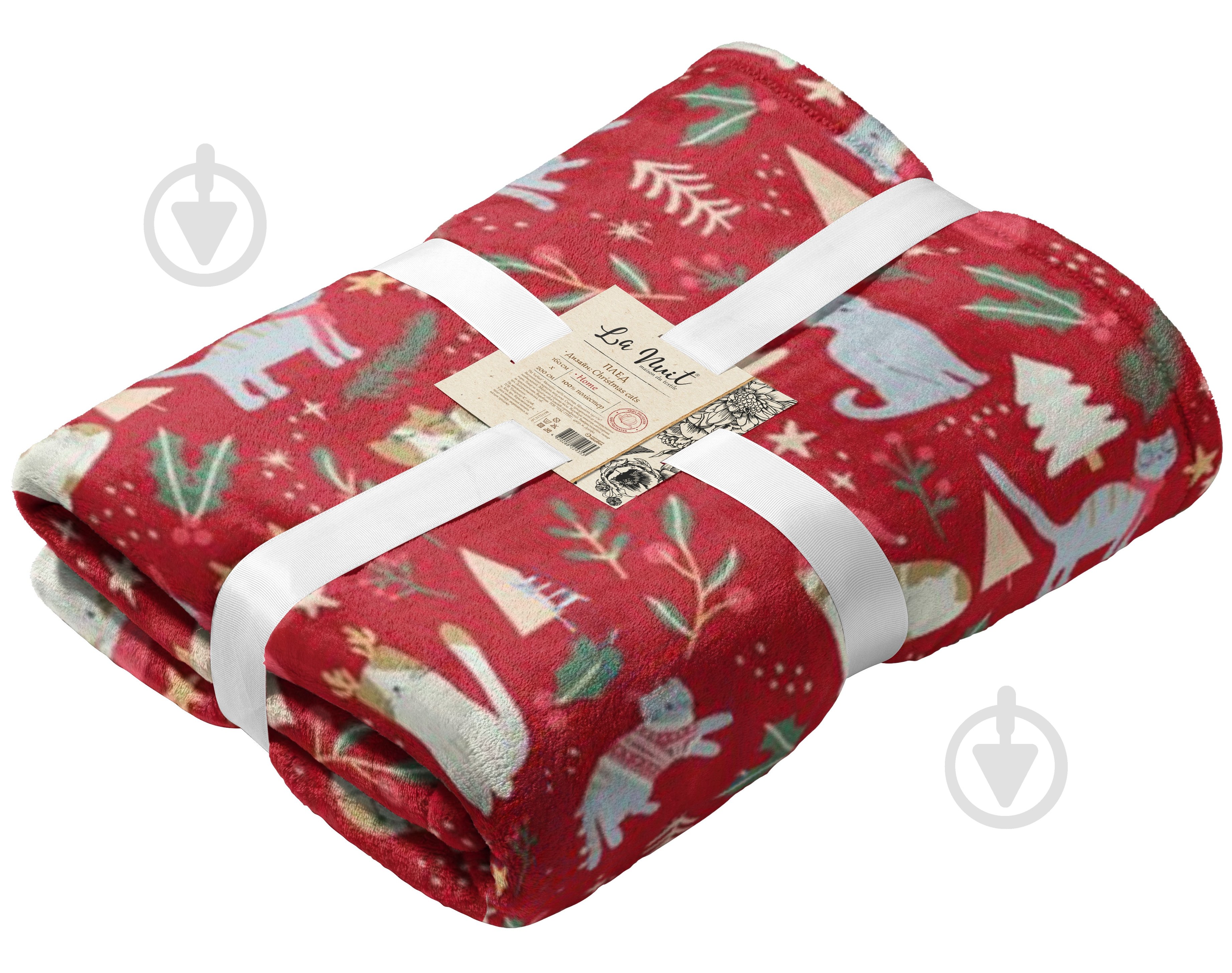 Плед флисовый Christmas Cats 160x200 см красный La Nuit - фото 1 Плед флисовый Christmas Cats 160x200 см красный La Nuit - фото 1