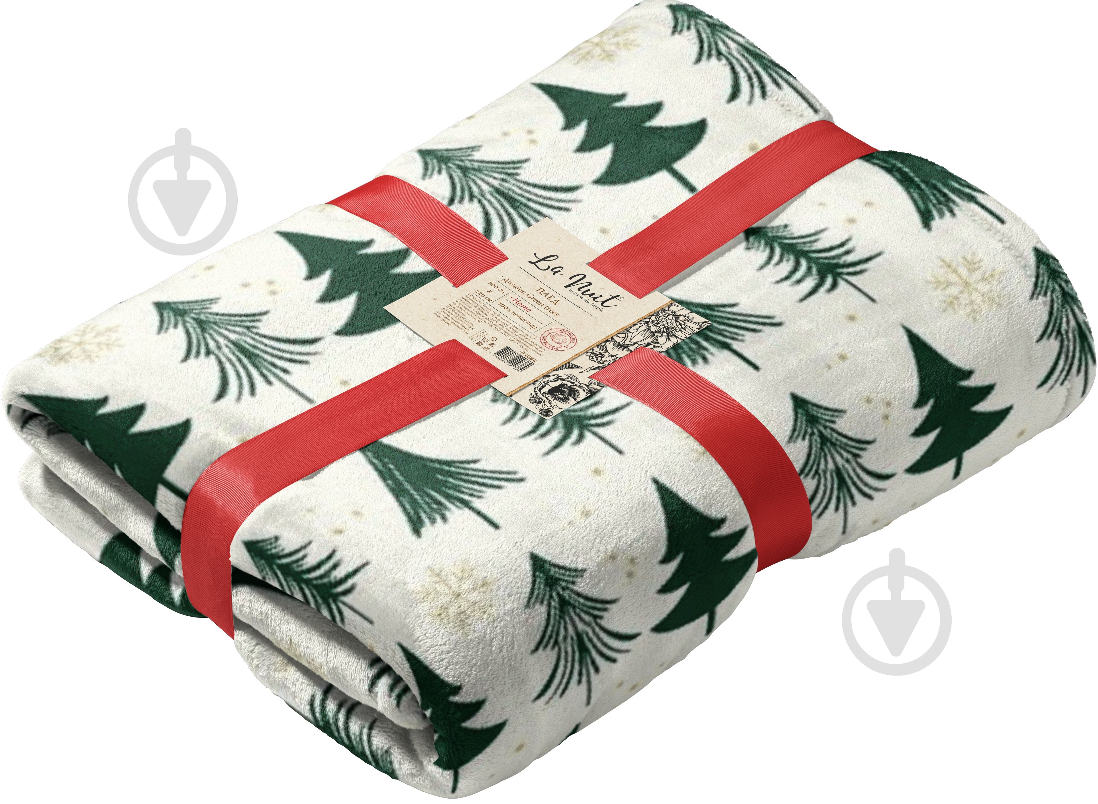 Плед флисовый Green Trees 200x220 см бежевый с зеленым La Nuit - фото 1