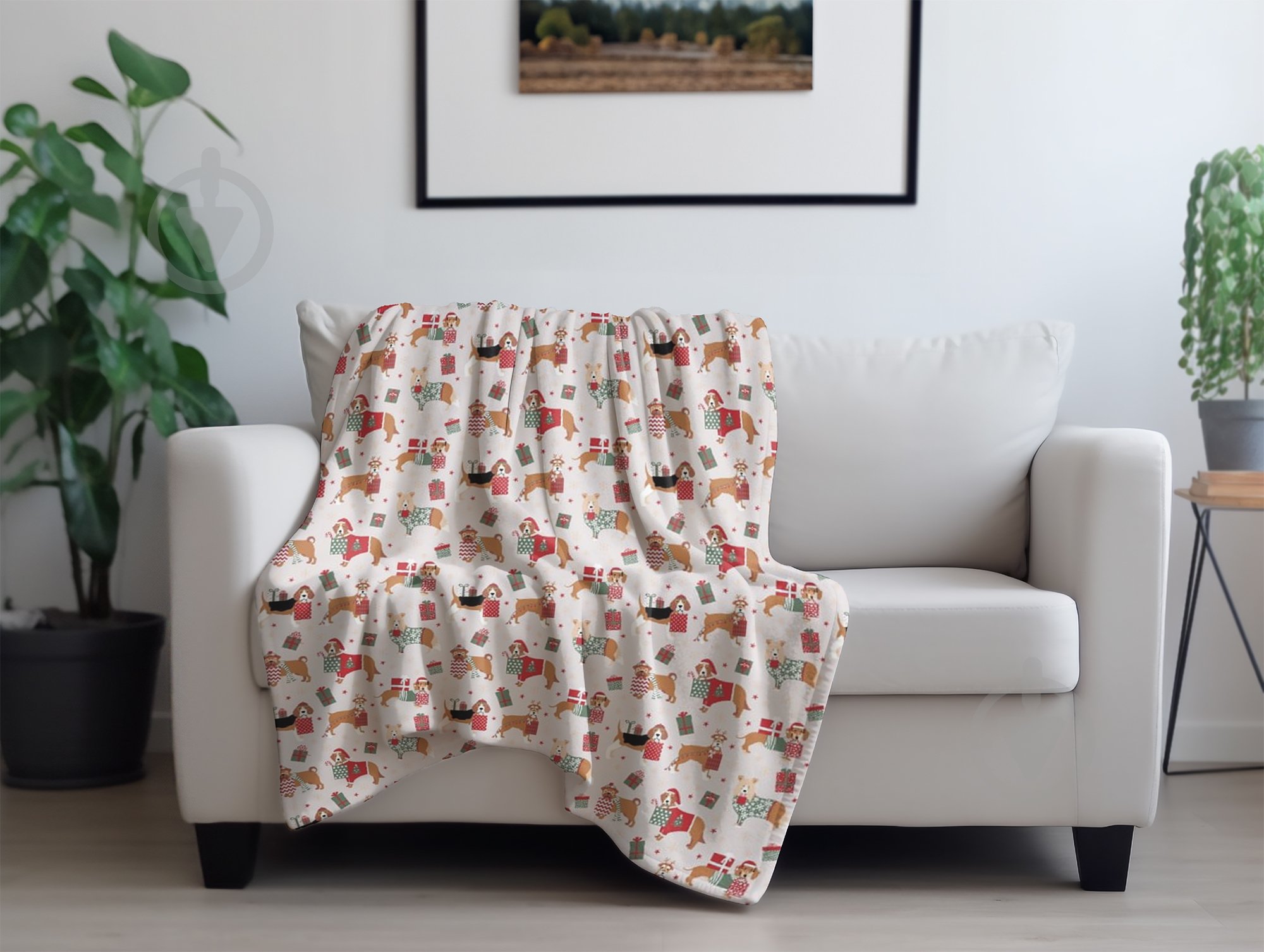 Плед флисовый Christmas Dogs 160x200 см бежевый с красным La Nuit - фото 3