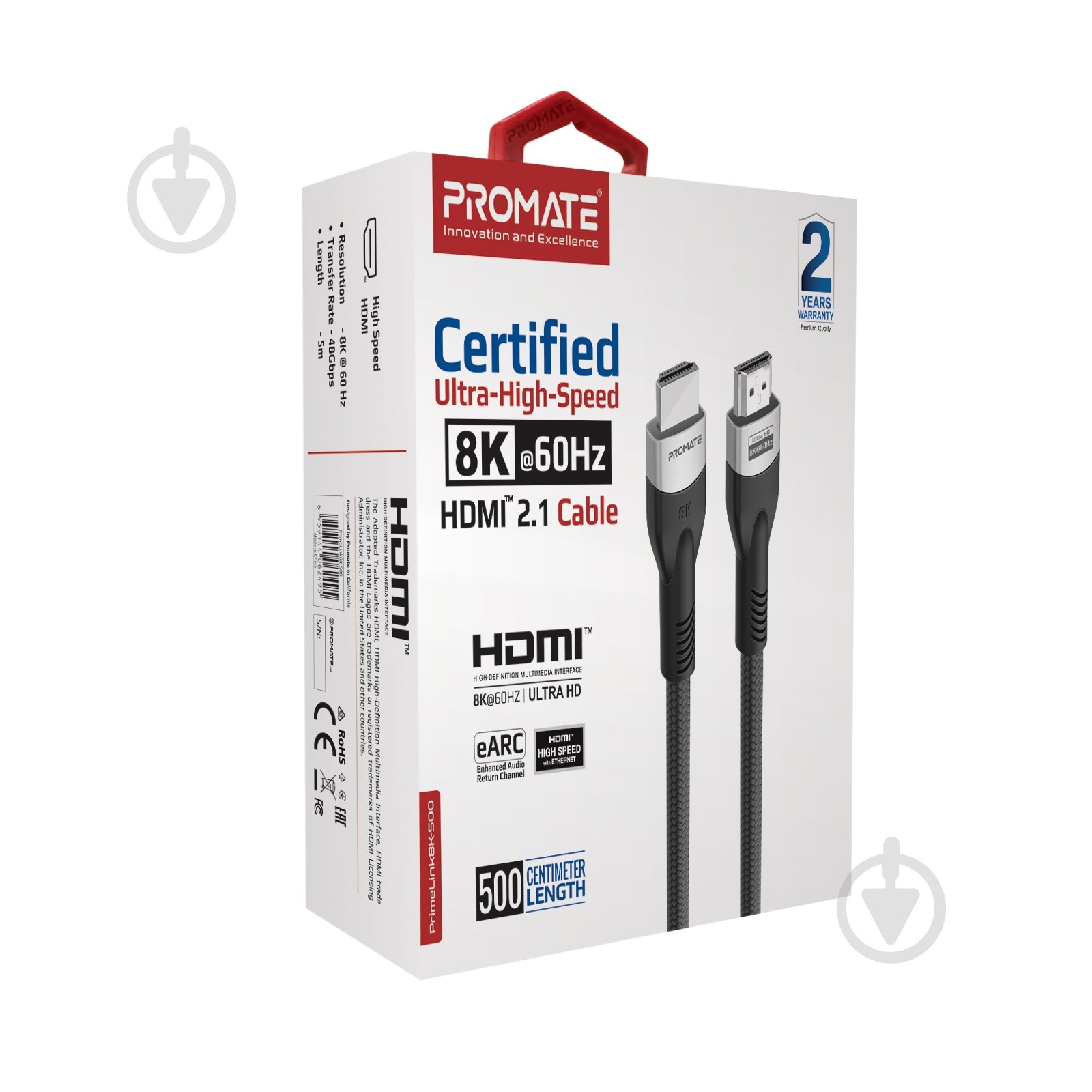 Кабель Promate PrimeLink8K-500 HDMI to HDMI 2.1 UHD HDR 5 м сірий (primelink8k-500.grey) - фото 6