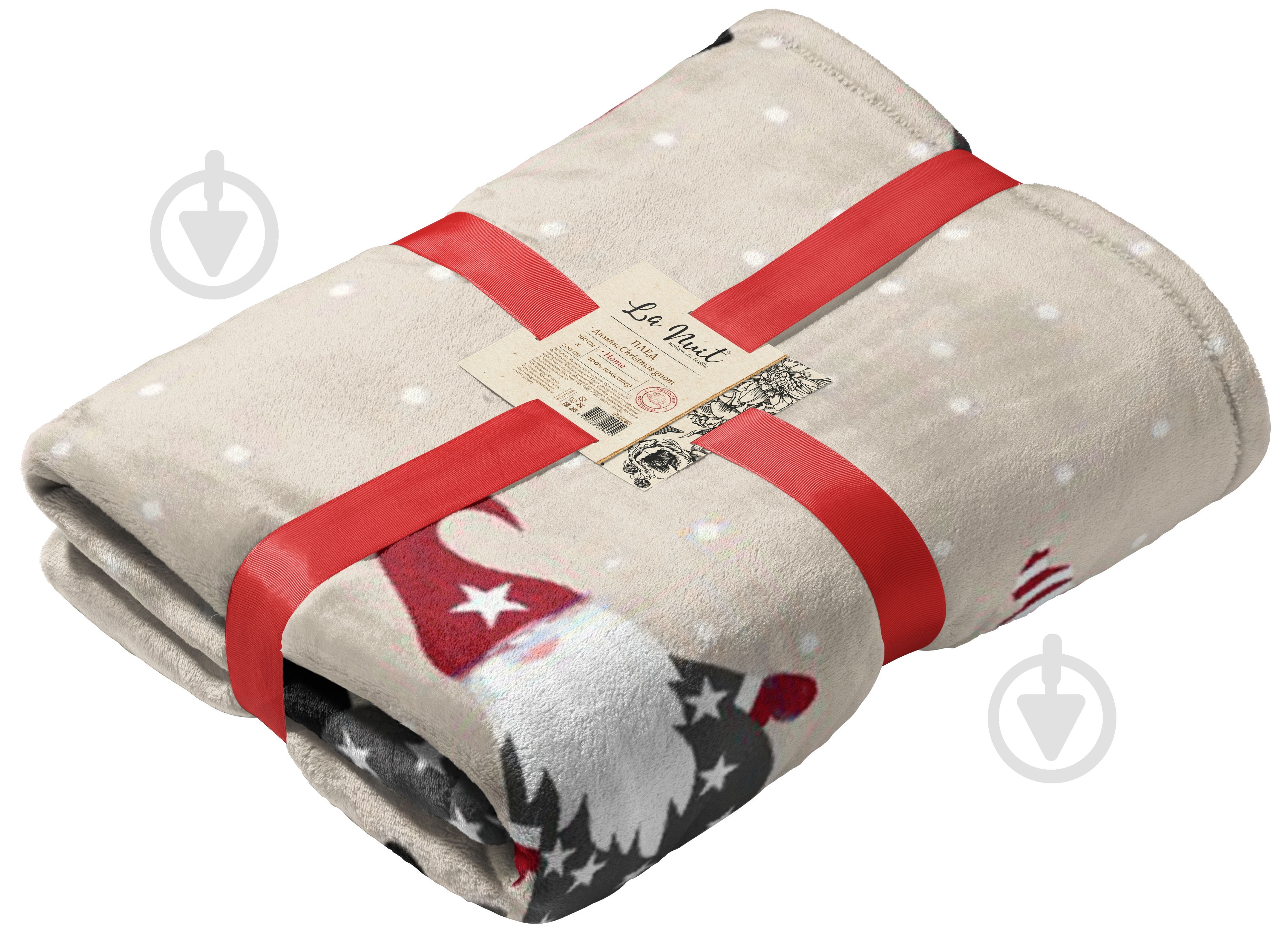 Плед флисовый Christmas Gnome 200x220 см бежевый с красным La Nuit - фото 1 Плед флисовый Christmas Gnome 200x220 см бежевый с красным La Nuit - фото 1