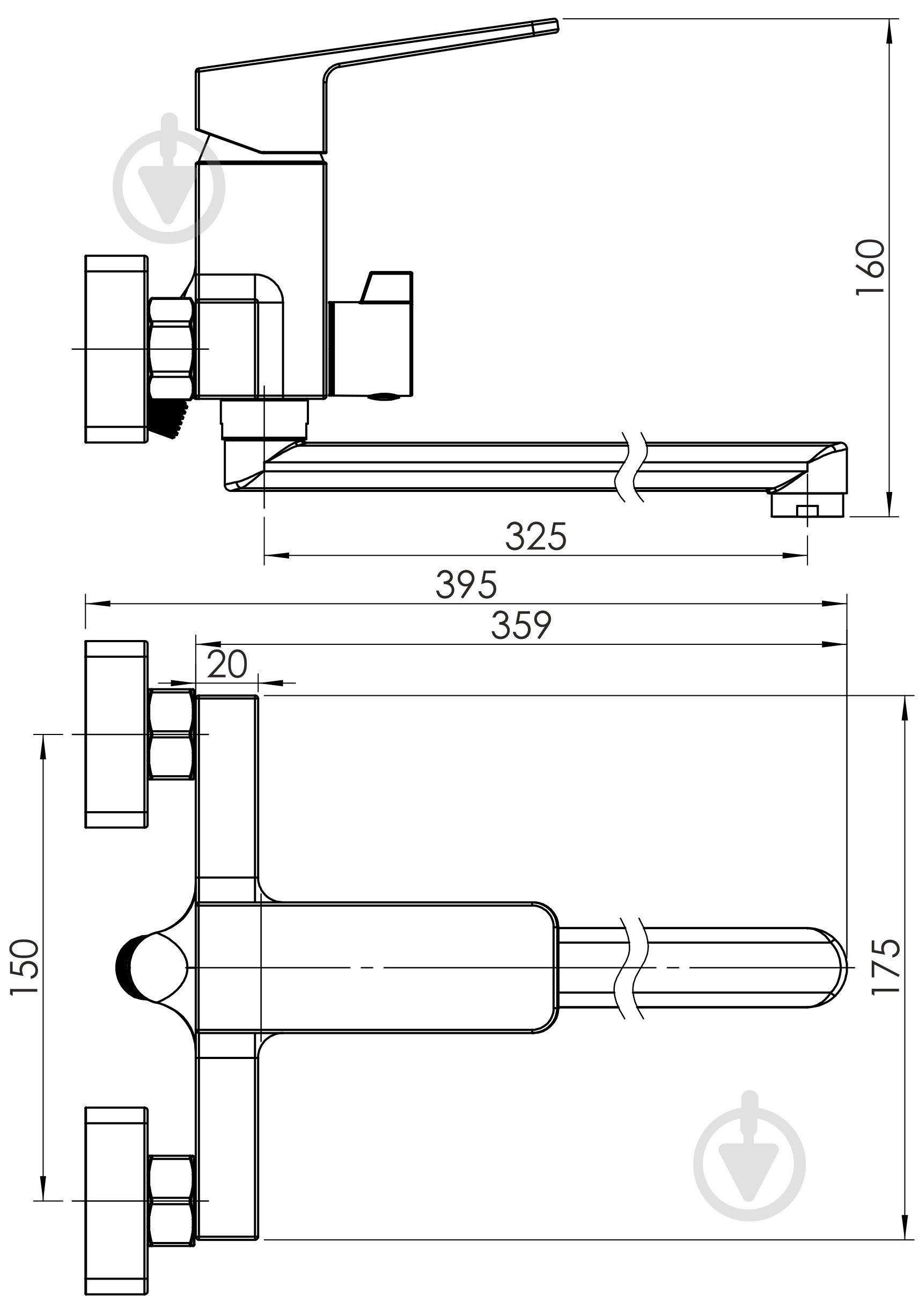 Змішувач для ванни RJ ROD L-вилив, з душовим гарнітуром, хром - фото 2 Змішувач для ванни RJ ROD L-вилив, з душовим гарнітуром, хром - фото 2