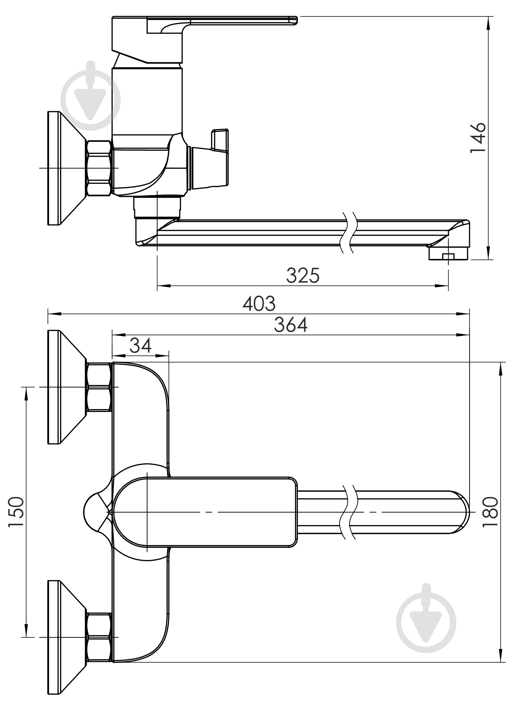 Смеситель для ванны RJ ARA L-излив, с душевым гарнитуром, хром - фото 2 Смеситель для ванны RJ ARA L-излив, с душевым гарнитуром, хром - фото 2
