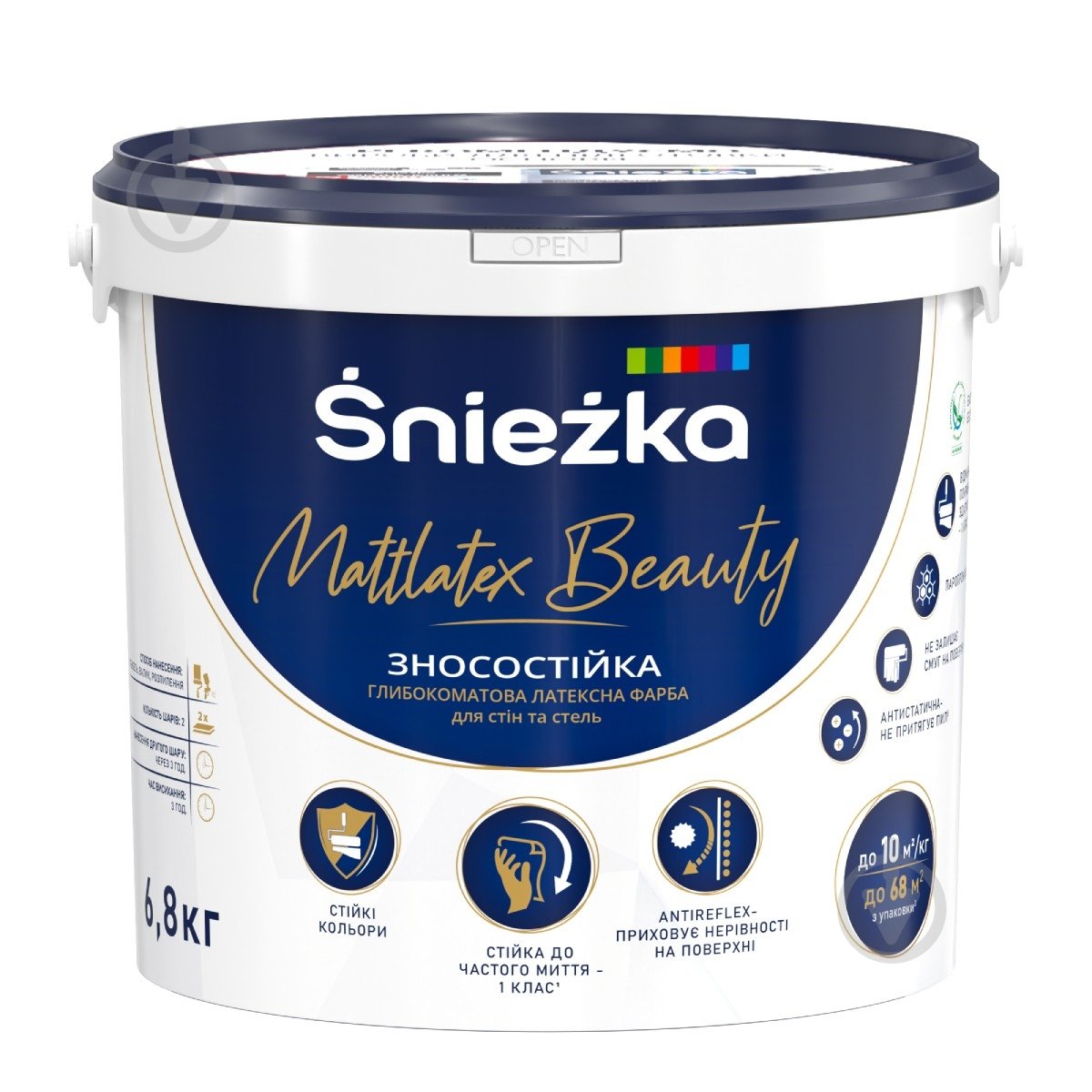 Фарба латексна водоемульсійна Sniezka Mattlatex Beauty глибокий мат білий 5 л 6,8 кг - фото 1