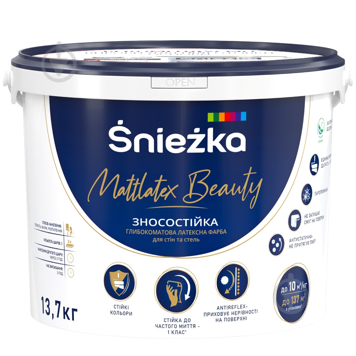 Фарба латексна водоемульсійна Sniezka Mattlatex Beauty глибокий мат білий 10 л 13,7 кг - фото 1