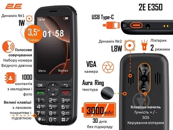 Мобільний телефон 2E E350 black 694743656879 - фото 10 Мобільний телефон 2E E350 black 694743656879 - фото 10