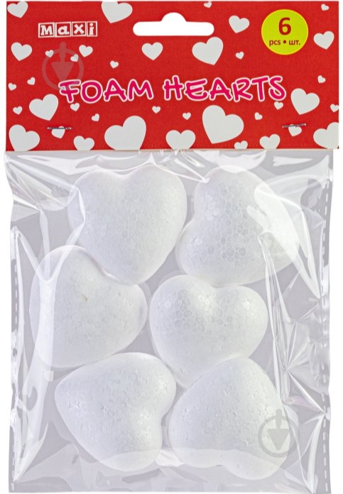 Набір заготовок з пінопласту Сердечко 4 см 6 шт. MX62562 Maxi - фото 1 Набір заготовок з пінопласту Сердечко 4 см 6 шт. MX62562 Maxi - фото 1