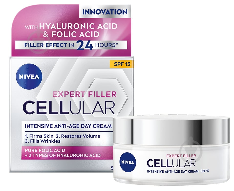 Крем дневной Nivea HYALURON CELLULAR SPF15 50 мл - фото 1 Крем дневной Nivea HYALURON CELLULAR SPF15 50 мл - фото 1