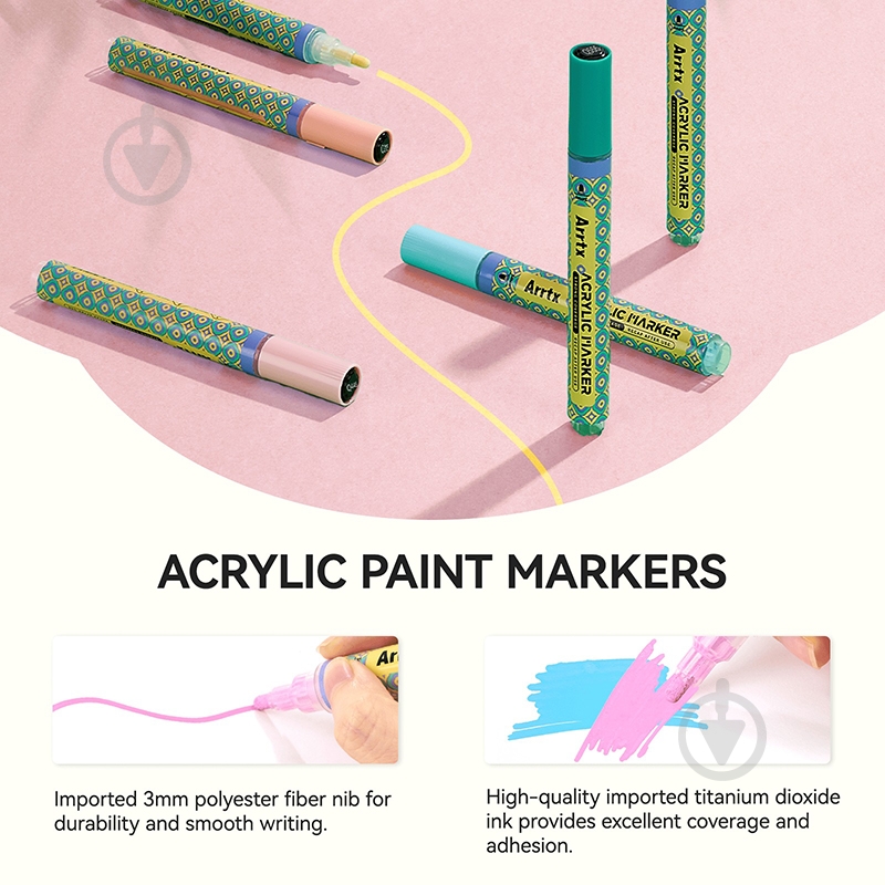 Набор маркеров акриловых Arrtx AACM-083M-48B, 48 цветов LC304110 - фото 4 Набор маркеров акриловых Arrtx AACM-083M-48B, 48 цветов LC304110 - фото 4