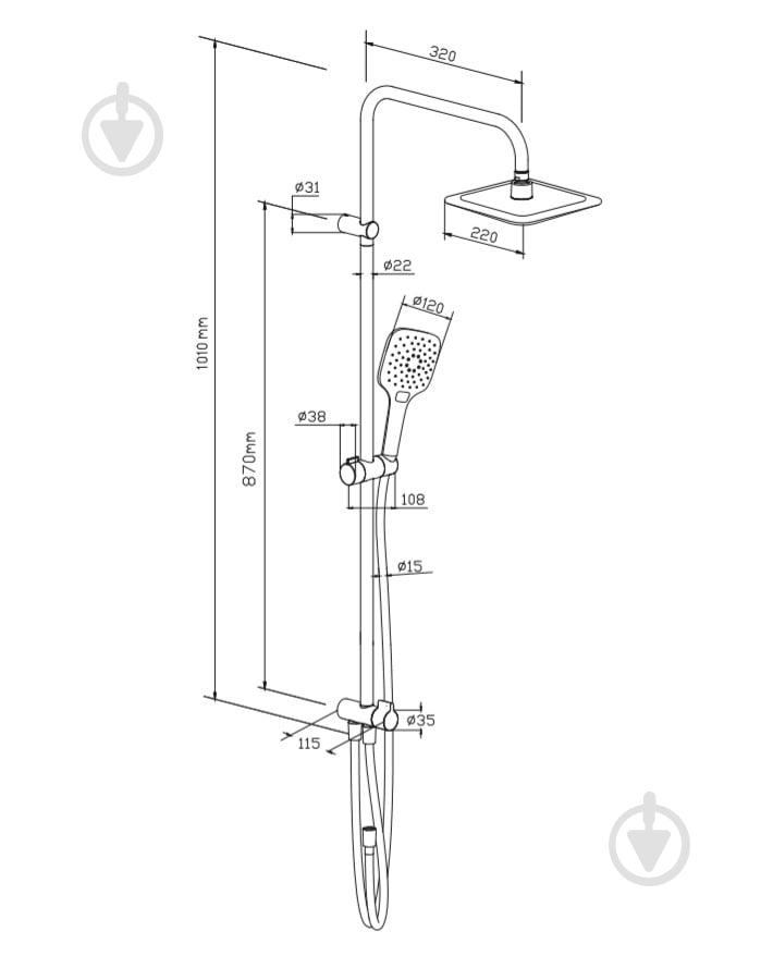 Душова система Damixa Origin Evo 978200000 - фото 2 Душова система Damixa Origin Evo 978200000 - фото 2