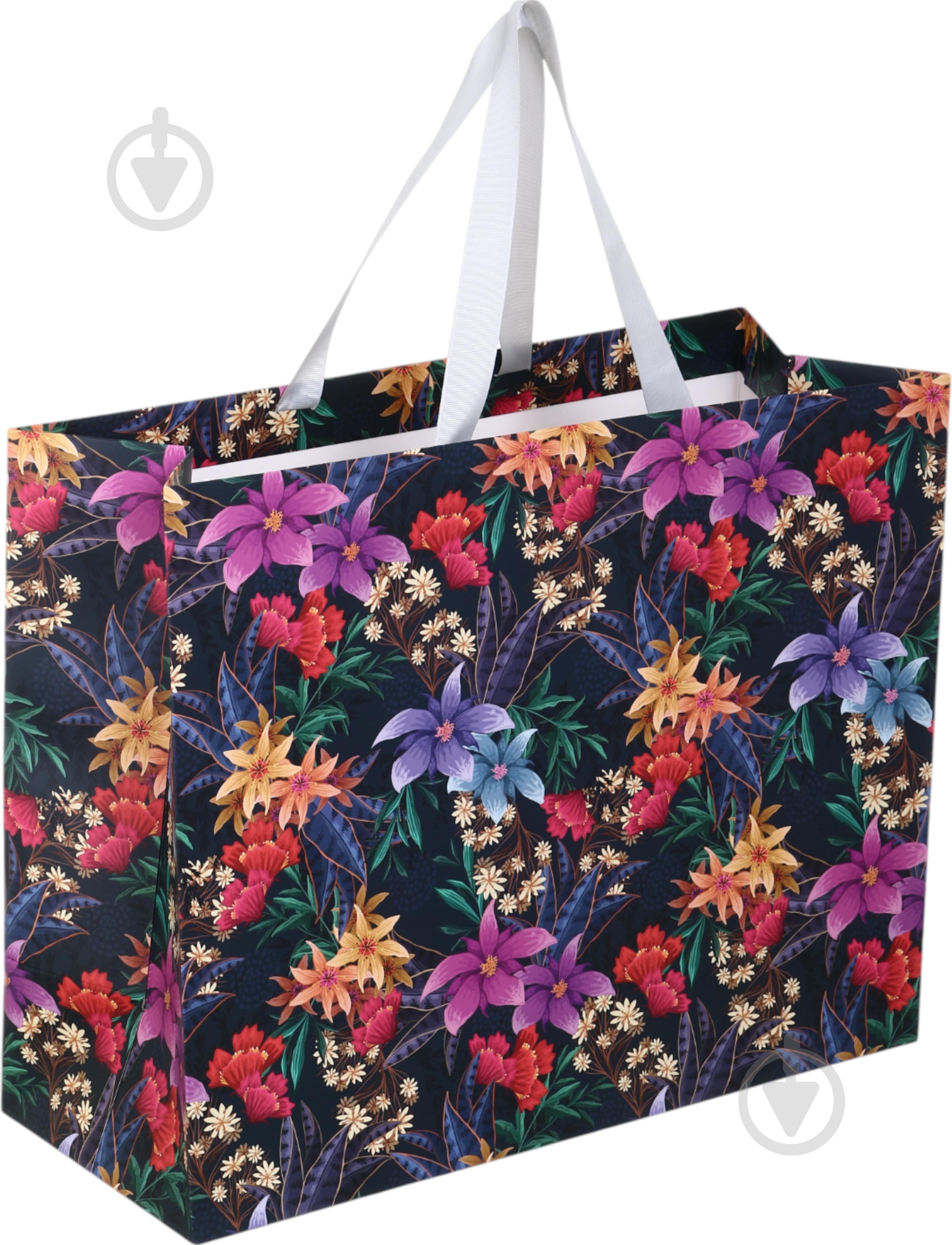 Пакет подарунковий квіти вночі 40х50х20 см - фото 1 Пакет подарунковий квіти вночі 40х50х20 см - фото 1