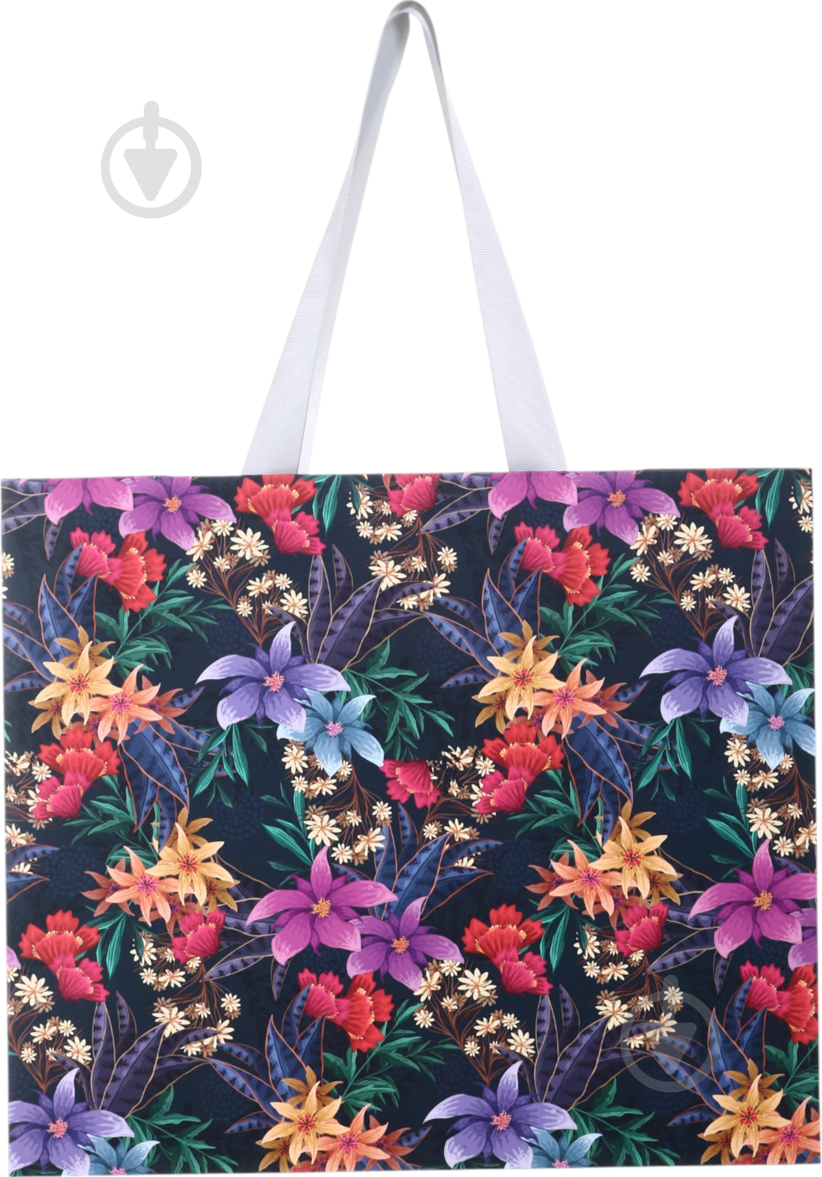 Пакет подарочный цветы ночью 30х35х15 см - фото 3