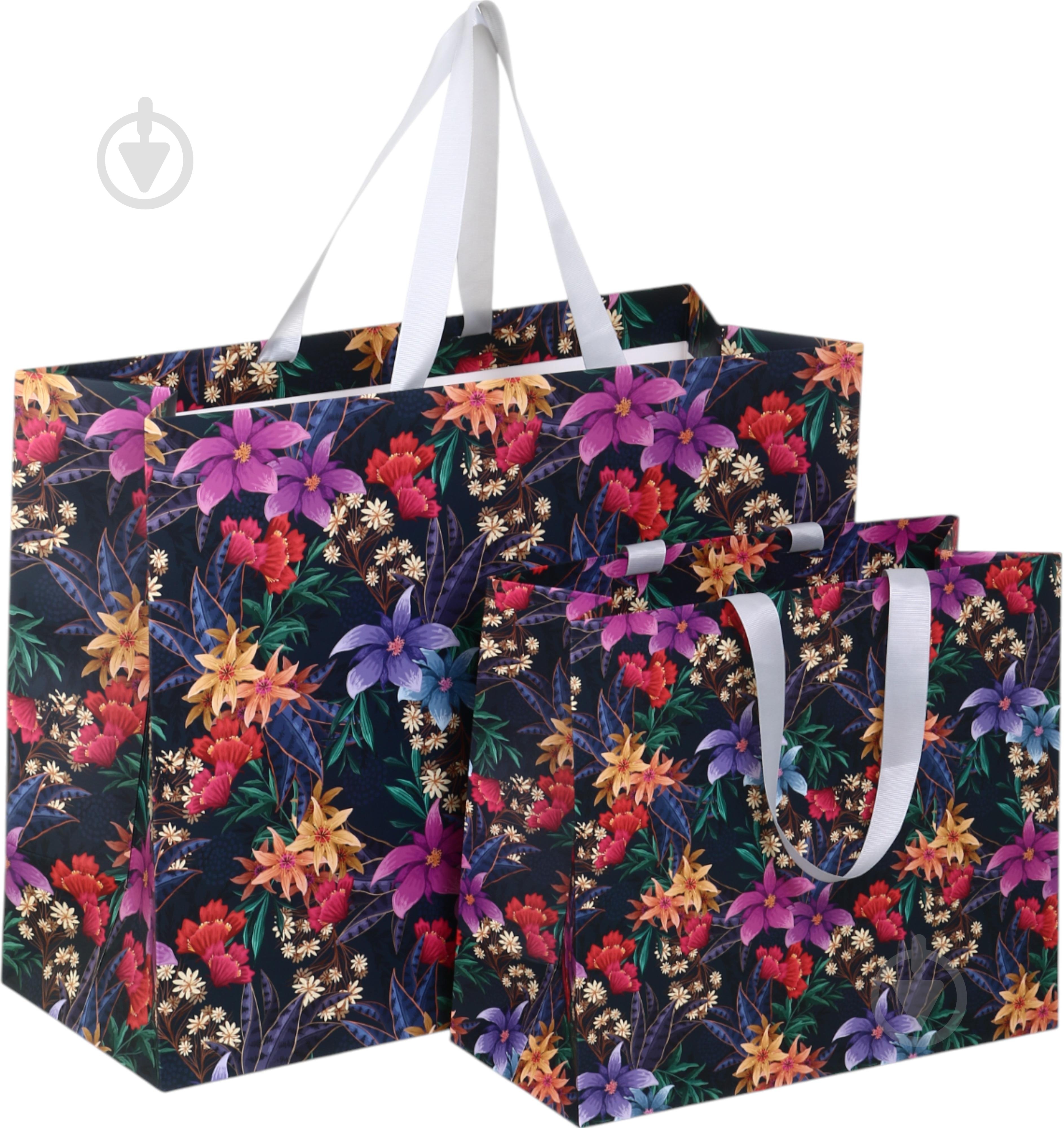 Пакет подарочный цветы ночью 30х35х15 см - фото 5