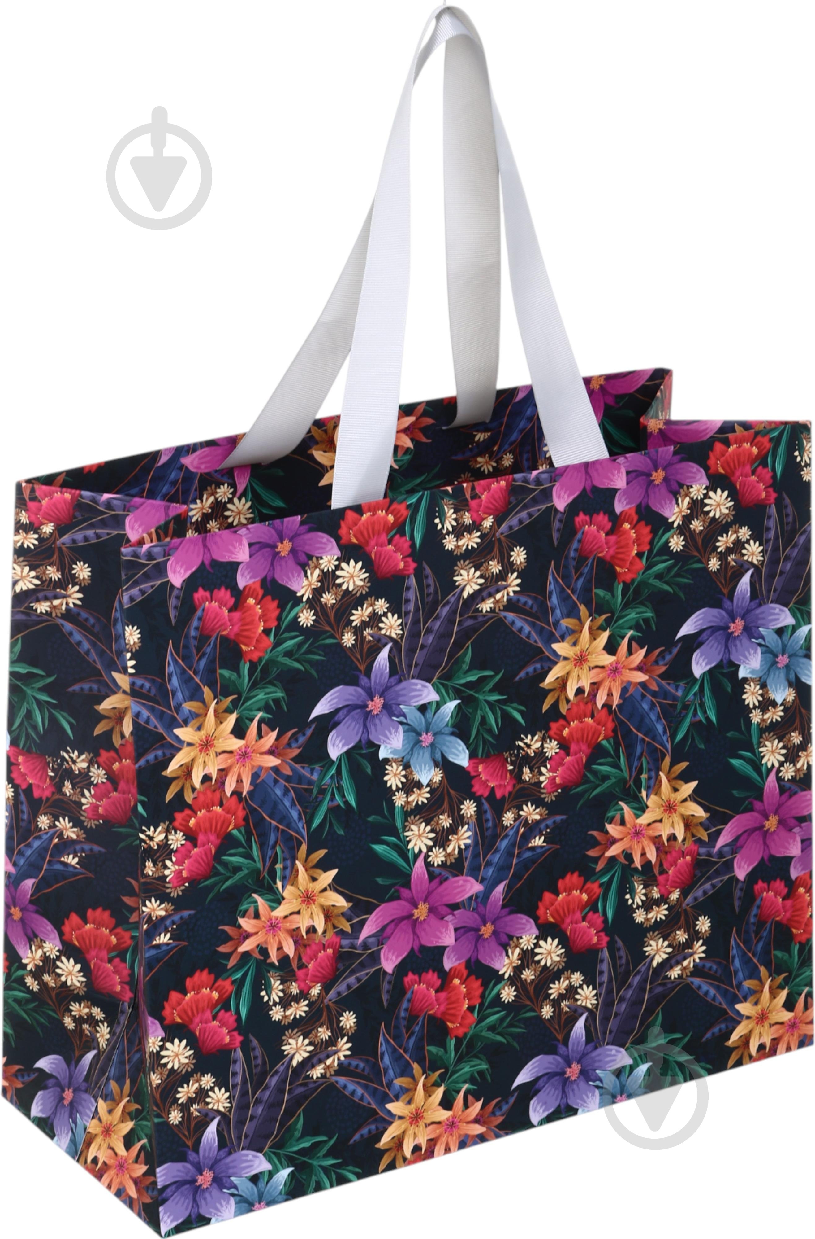 Пакет подарочный цветы ночью 30х35х15 см - фото 1