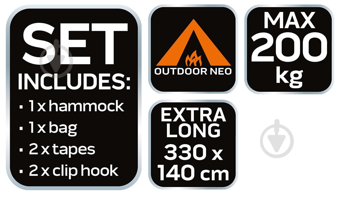 Гамак NEO tools до 200кг 140x330 см оливковый - фото 3 Гамак NEO tools до 200кг 140x330 см оливковый - фото 3