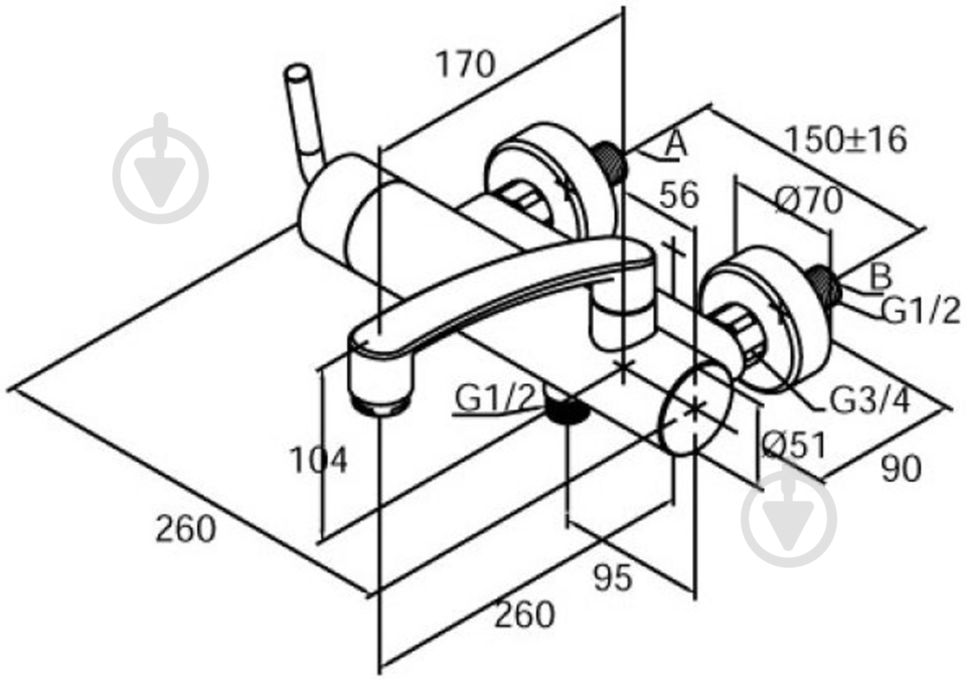 Смеситель для ванны Damixa Arc 291007464 - фото 2