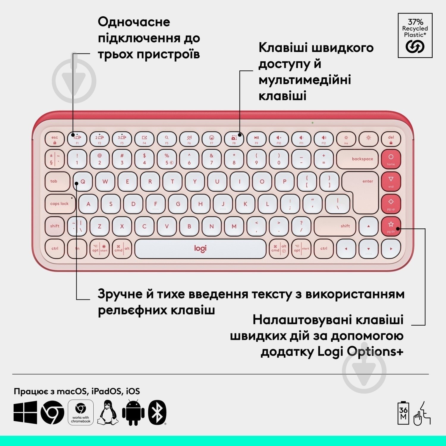 Клавиатура Logitech Pop Icon Keys (L920-013073) rose - фото 2