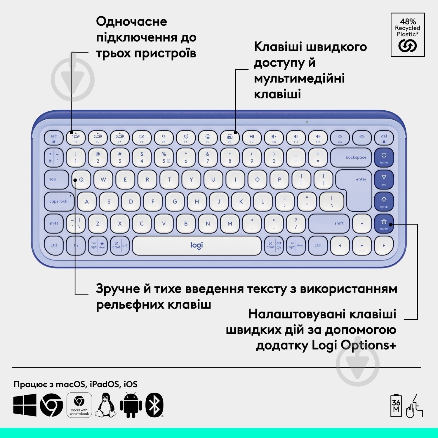 Клавиатура Logitech Pop Icon Keys (L920-013074) lilac - фото 8
