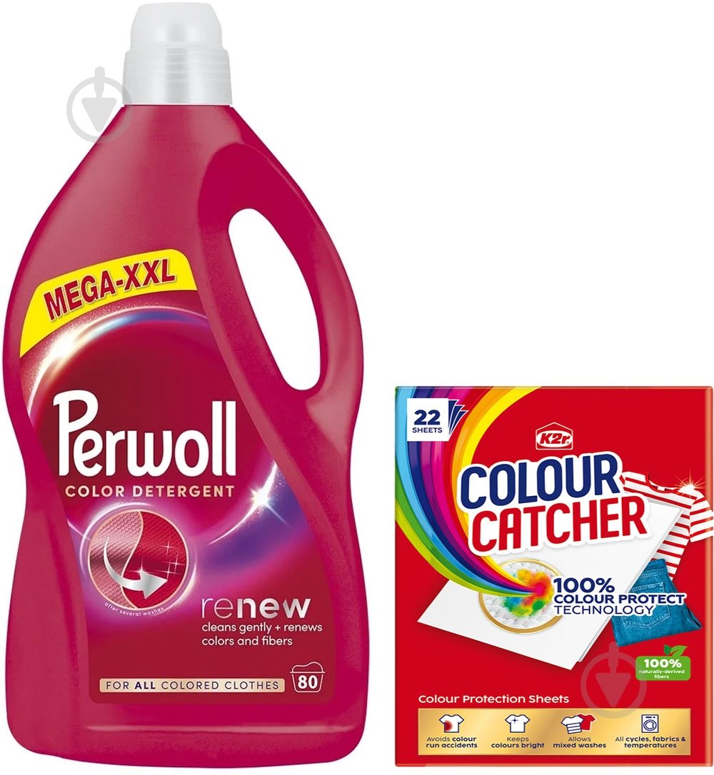 Набір засобів Perwoll гель для машинного та ручного прання 4 л + кольоропоглинальні серветки 10 шт. - фото 1