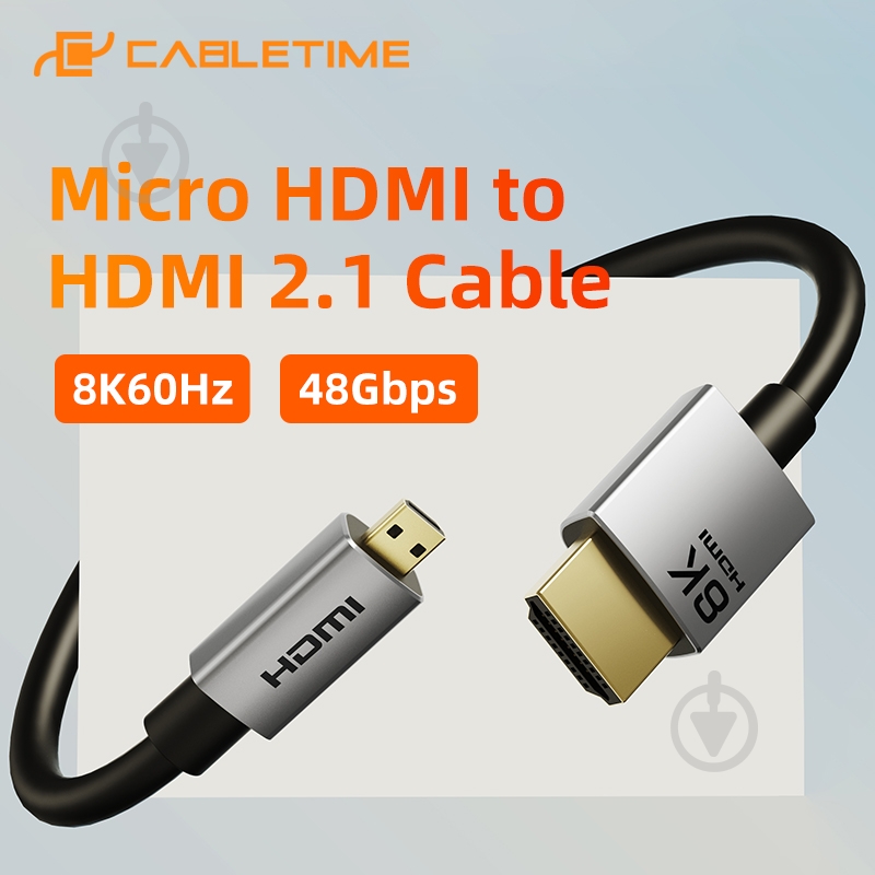 Кабель CableTime micro HDMI (M) - HDMI (M) 8K/60Hz, 48Gbps 3 м blackgrey (CA915880) - фото 4