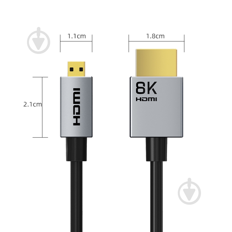 Кабель CableTime micro HDMI (M) - HDMI (M) 8K/60Hz, 48Gbps 3 м blackgrey (CA915880) - фото 2