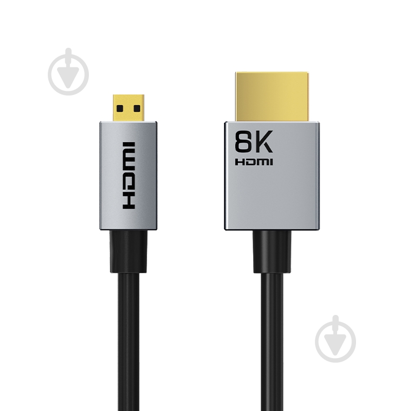 Кабель CableTime micro HDMI (M) - HDMI (M) 8K/60Hz, 48Gbps 3 м blackgrey (CA915880) - фото 1