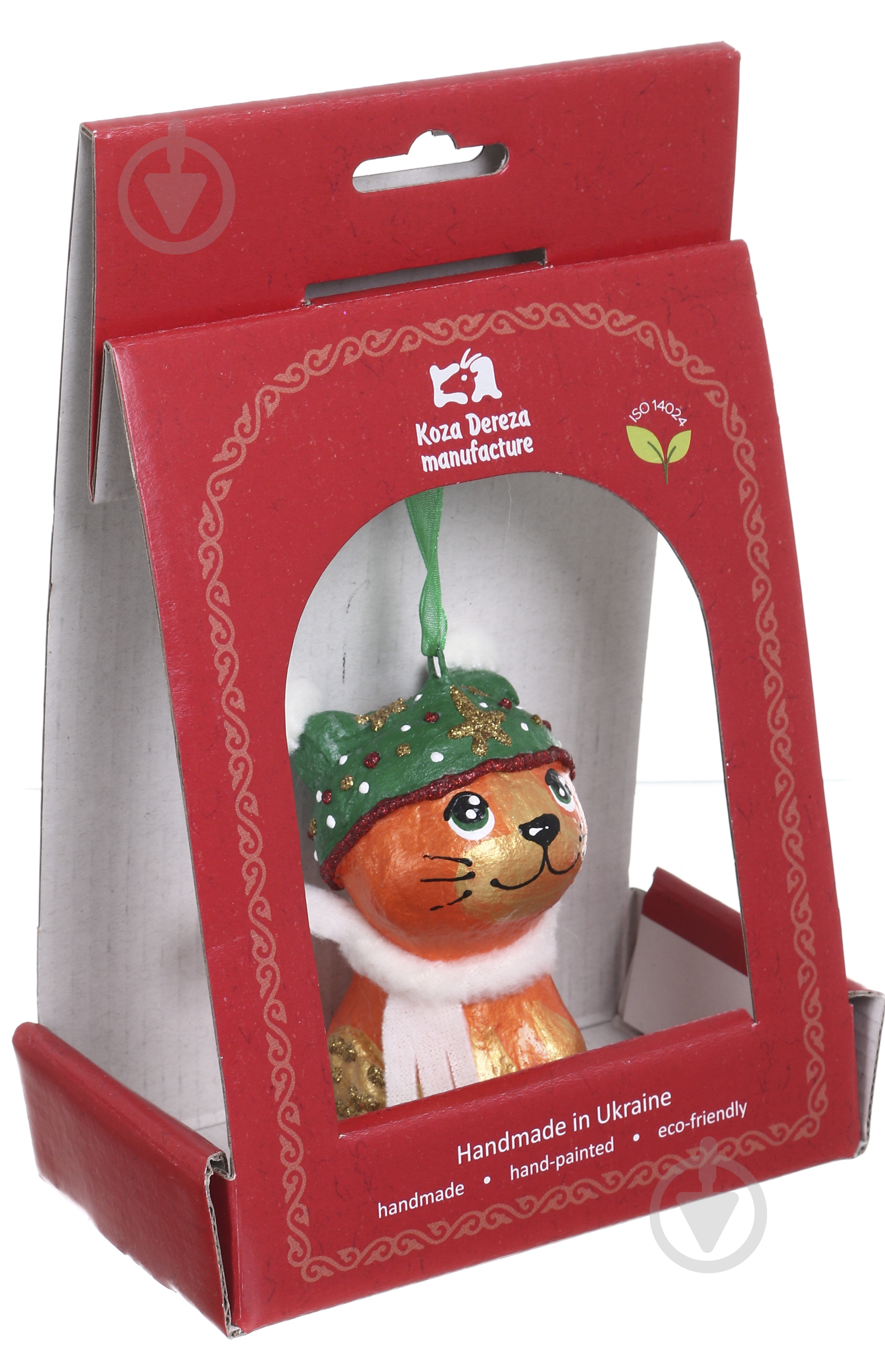 Подвеска новогодняя елочная скульптурная Кот в зеленой шапке 11 x 8 x 3 см (2033038010) - фото 1 Подвеска новогодняя елочная скульптурная Кот в зеленой шапке 11 x 8 x 3 см (2033038010) - фото 1