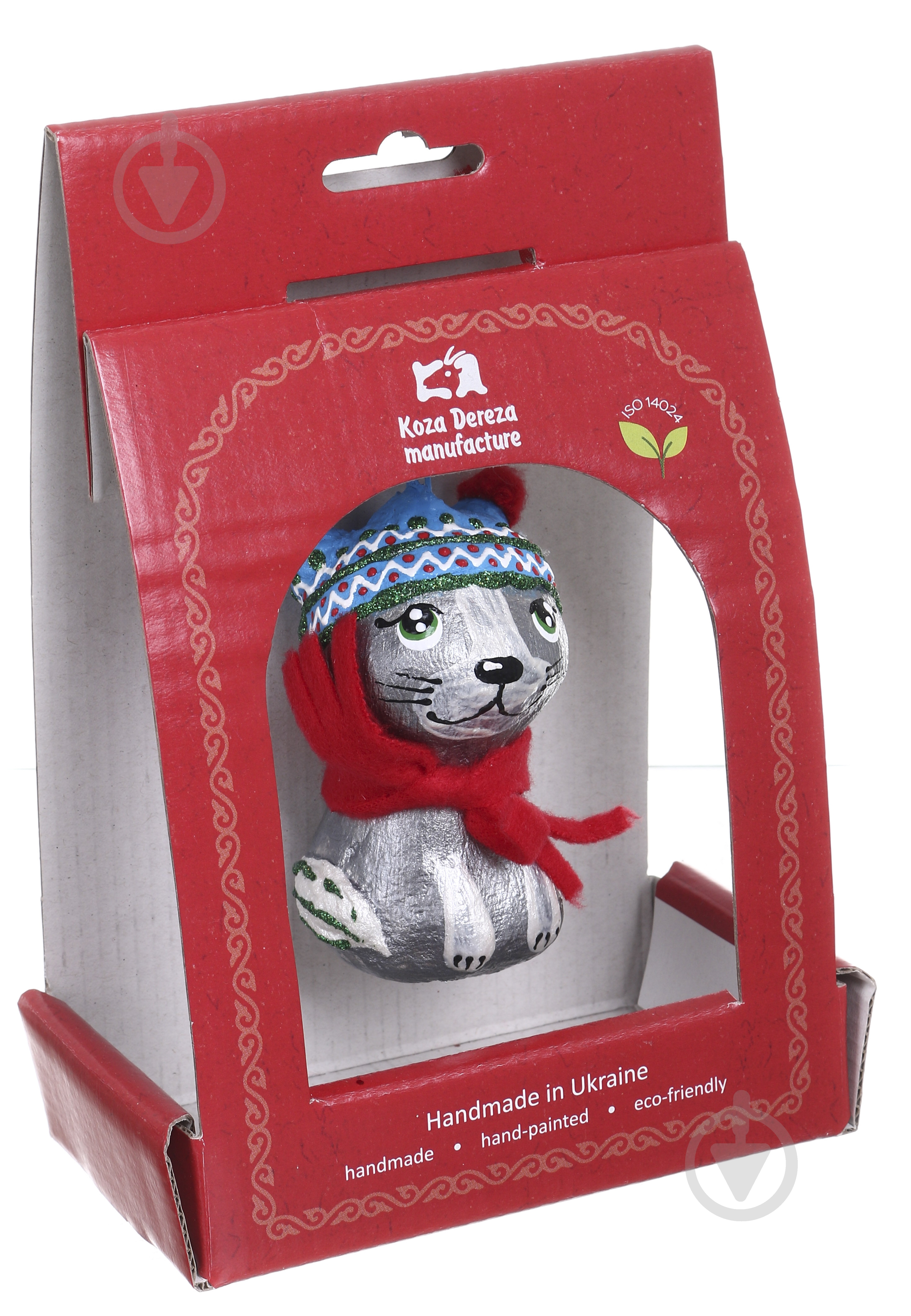 Елочная игрушка Кот в голубой шапке 11 x 8 x 3 см (2033038008) - фото 1