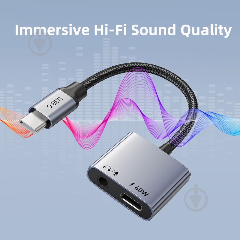 Адаптер CableTime USB Type-C (M) - 3.5 мм (F) / Type-C (F) blackgrey (CA915750) - фото 5