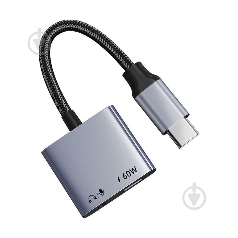 Адаптер CableTime USB Type-C (M) - 3.5 мм (F) / Type-C (F) blackgrey (CA915750) - фото 4