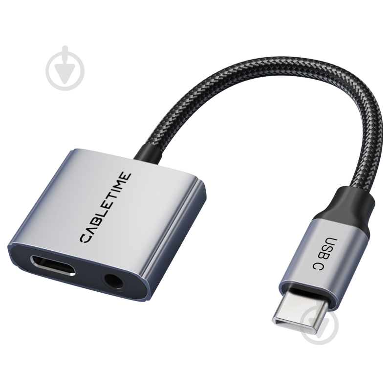 Адаптер CableTime USB Type-C (M) - 3.5 мм (F) / Type-C (F) blackgrey (CA915750) - фото 2
