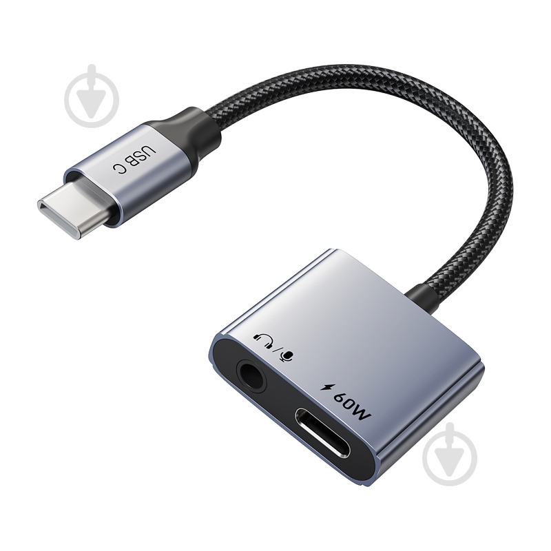 Адаптер CableTime USB Type-C (M) - 3.5 мм (F) / Type-C (F) blackgrey (CA915750) - фото 1