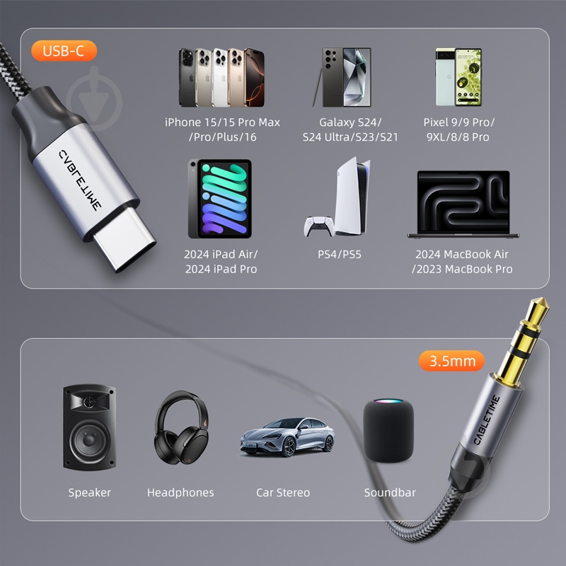 Кабель CableTime USB Type-C (M) - 3.5 мм 3,5 м black (CA915767) - фото 4 Кабель CableTime USB Type-C (M) - 3.5 мм 3,5 м black (CA915767) - фото 4