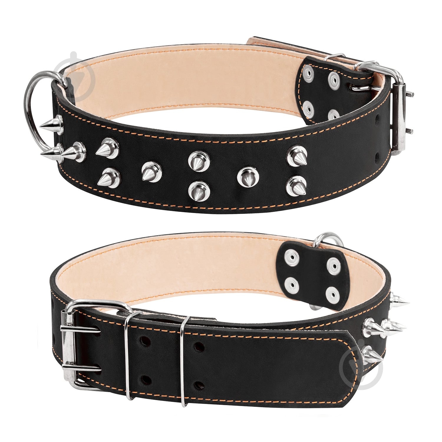 Ошейник Collar двойной с шипами 4,5x56-68 см черный - фото 1