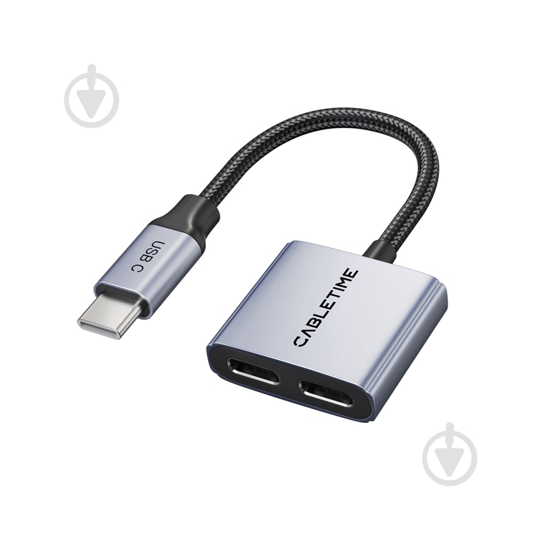 Адаптер CableTime USB Type-C (M) - Type-C Audio (F) / Type-C (F) blackgrey (CA915781) - фото 1