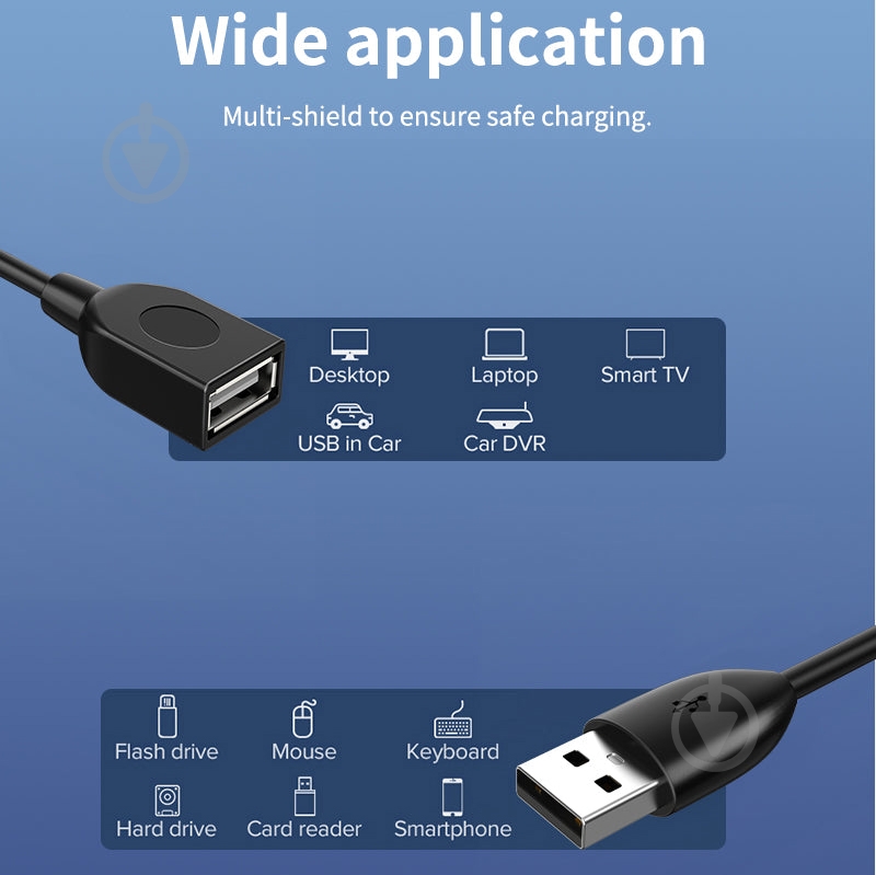 Кабель CableTime USB 2.0 AM — AF 0,5 м black (CA915156) - фото 4