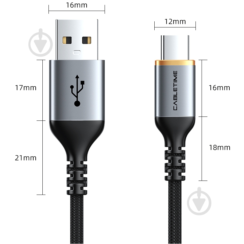 Кабель гибкий CableTime USB 2.0 AM — Type-C 1,5 м black (CA915224) - фото 2